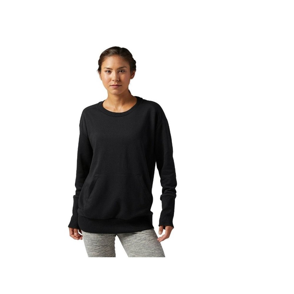 Reebok Women's XS Black Long Sleeve Tunic Shirt top pouch pockets sweatshirt